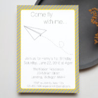 Papier rayé gris jaune Avion Invitation d'annivers