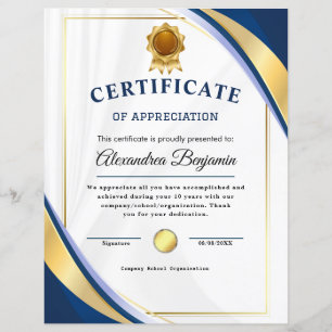 Papier Réalisation Apprécier Gold Blue Certificat