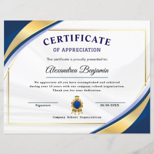 Papier Réalisation Apprécier Gold Blue Certificat