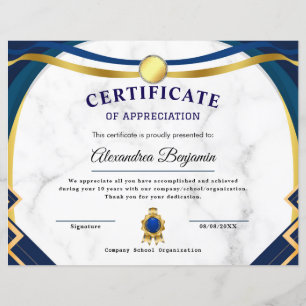 Papier Réalisation Apprécier Gold Blue Certificat