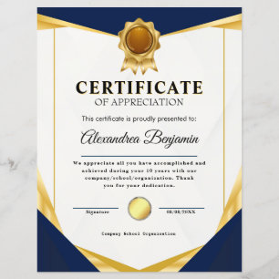 Papier Réalisation Apprécier Gold Blue Certificat