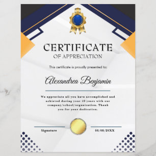 Papier Réalisation Apprécier Gold Blue Certificat