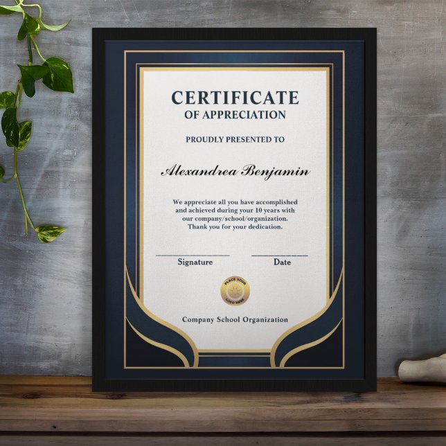 Papier Réalisation Apprécier Gold Blue Certificat (Créateur téléchargé)