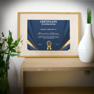 Papier Réalisation de l'appréciation Gold Blue certificat