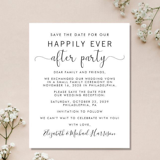 Papier Réception de mariage budgétaire Enregistrer la dat (A stylish save the date announcement for a reception to celebrate your elopement or private wedding)
