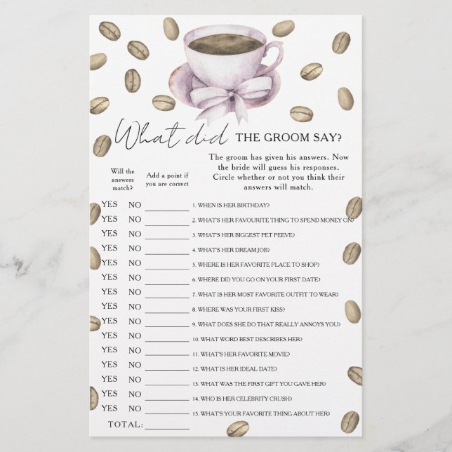 Papier Réception de mariage Coffee & Bow Que dit le marié (Devant)