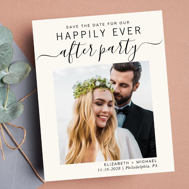 Papier Réception de mariage de crème photo budget Enregis (A stylish save the date announcement for a reception to celebrate your elopement or private wedding)