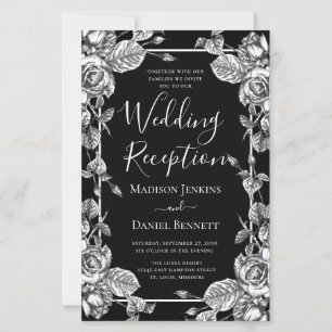 Papier Réception de mariage élégante avec fleurs noires s