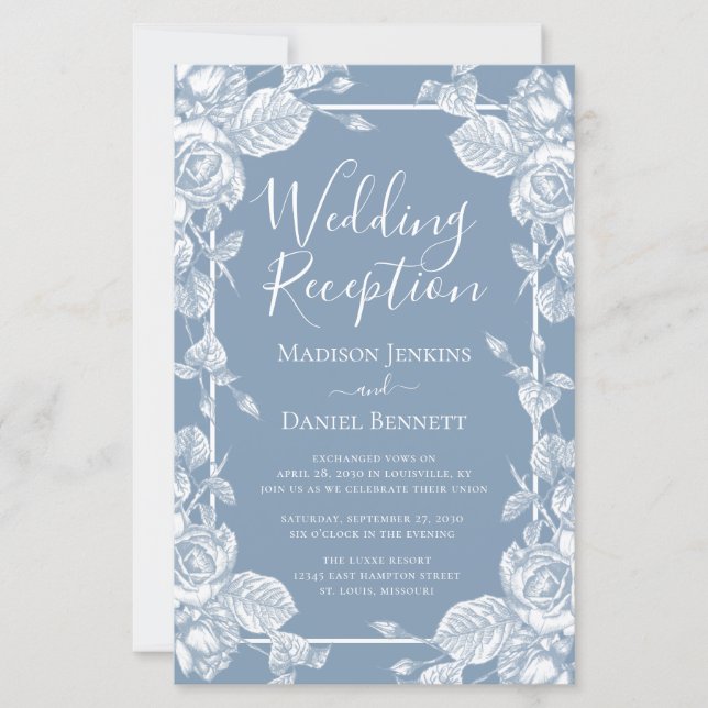 Papier Réception De Mariage Floral Bleu Dusty Budget (Devant)