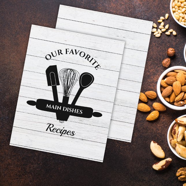 Papier Recette à onglets Rustique en bois blanc Divider l (Rustic White Wood Tabbed Recipe Cookbook Divider)