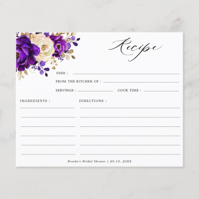 Papier Recette de douche royale violet violet or nuptiale (Devant)