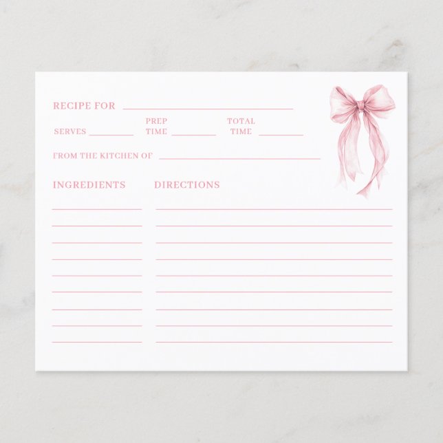 Papier Recette de Fête des mariées Elegant Rose Bow (Devant)