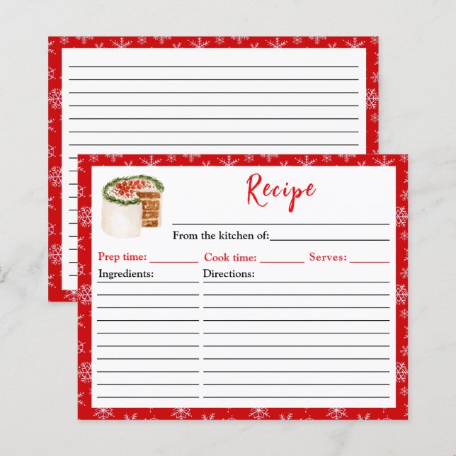 Papier Recette de gâteau de Noël pour la cuisson des fête (Devant / Derrière)