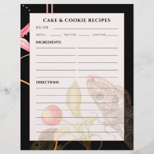 Papier Recette de gâteau et de biscuits Papillon botani