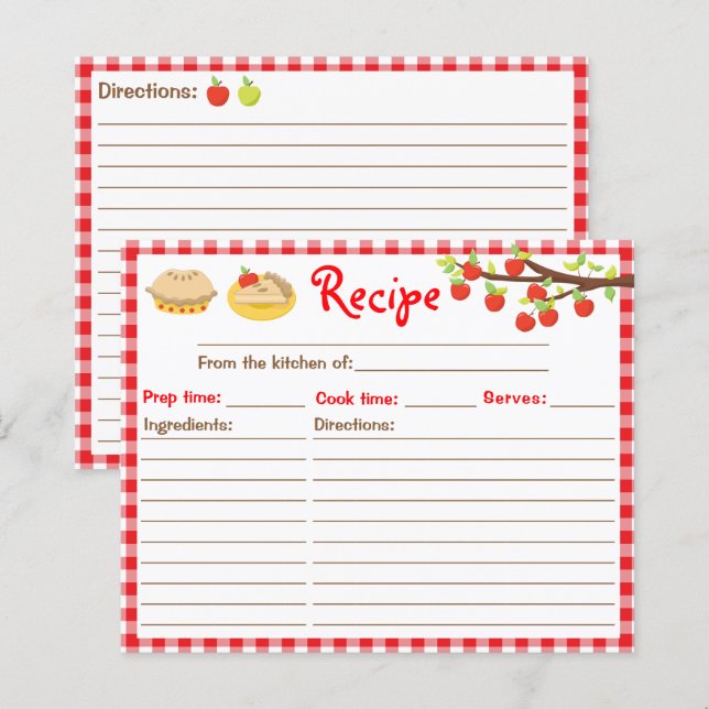 Papier Recette de tarte Apple En vichy rouge Recette (Devant / Derrière)