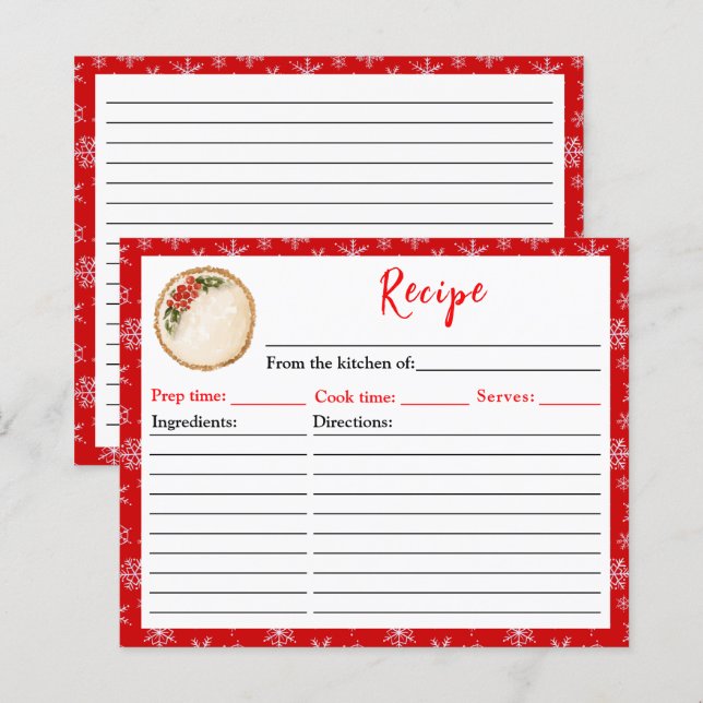 Papier Recette de tarte de Noël de la pâtisserie de Noël (Devant / Derrière)