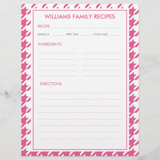Papier Recette d'insertion de nom de famille Houndstooth  (Devant)
