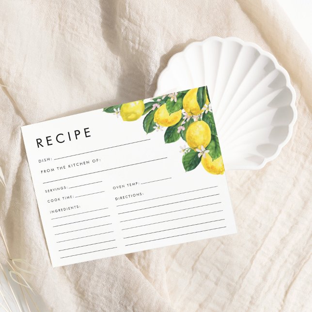 Papier Recette Fête des mariées citron aquarelle (Watercolor Lemon Bridal Shower Recipe)