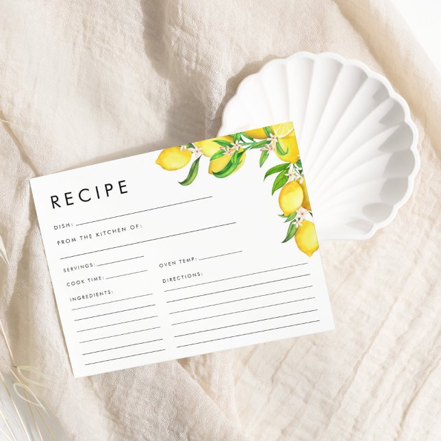 Papier Recette Fête des mariées citron aquarelle (Watercolor Lemon Bridal Shower Recipe)