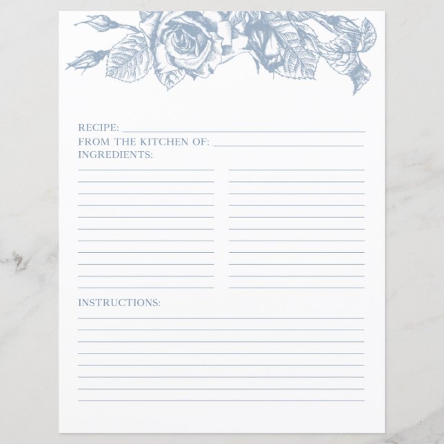 Papier Recette florale bleu poussiéreux (Devant)