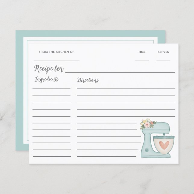 Papier Recette Mixer Stand de cuisine bleue (Devant / Derrière)