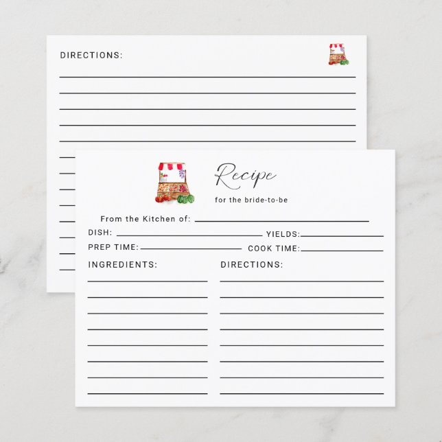 Papier Recette pour la mariée hors de la Fête des mariées (Devant / Derrière)