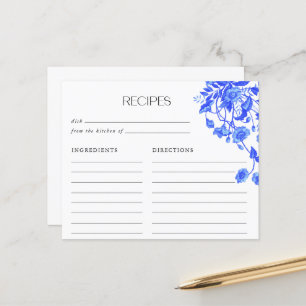 Papier Recettes de Baby Shower Floral Toile Bleue Vintage
