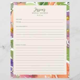 Papier Recettes de Fête de Mariage Floral Aquarelle Minim
