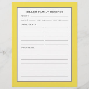 Papier Recettes de nom de famille   Simple moderne jaune 