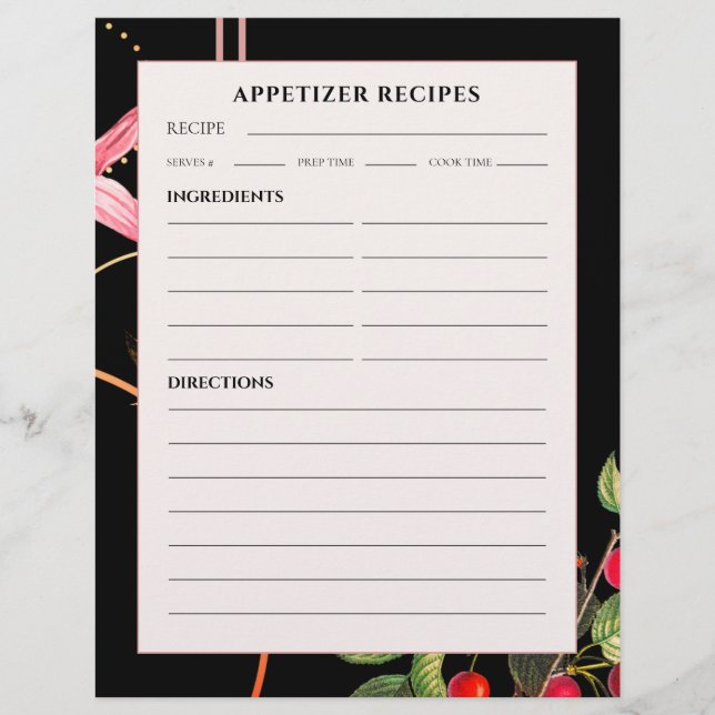 Papier Recettes d'entrées | Cerises botaniques noires (Devant)
