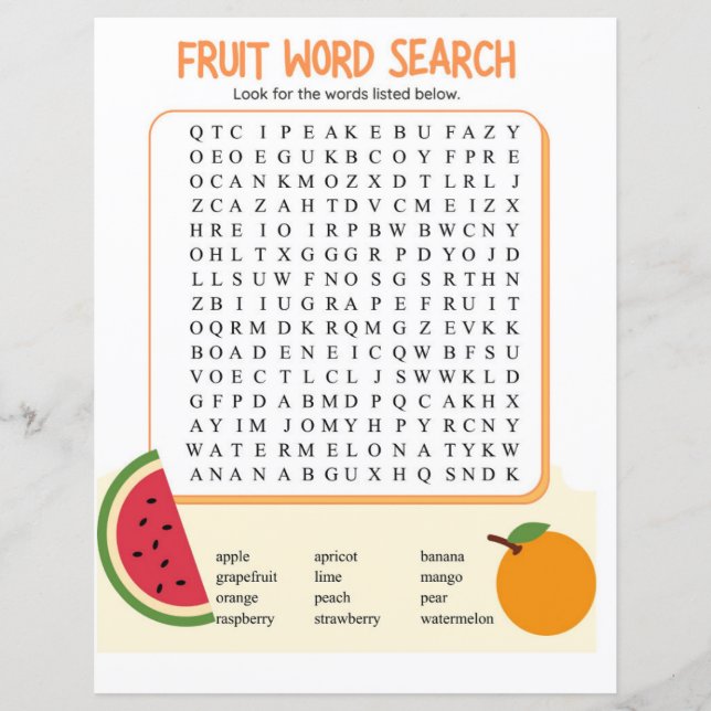 Papier Recherche de mots de fruits (Devant)