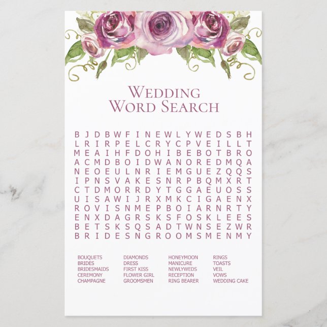 Papier Recherche de mots Mariages Rose Lavender (Devant)