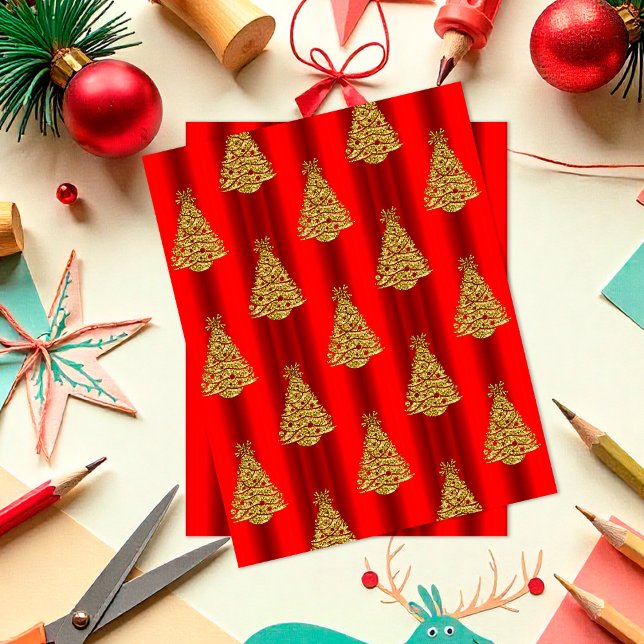Papier Red and Gold Christmas Trees Scrapbook Paper (Red and Gold Christmas Trees Scrapbook Paper by the Olde Christmas Shoppe)