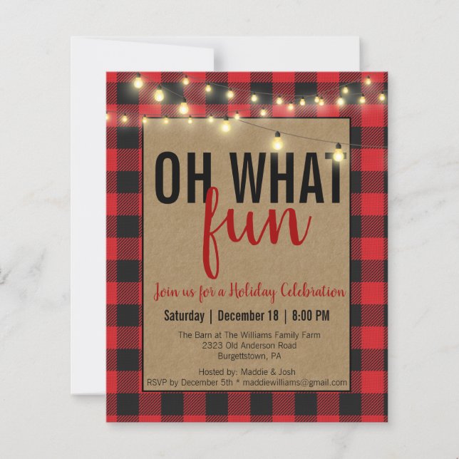 Papier Red Buffalo Plaid Oh Quel Amusant Invitation de fê (Devant)