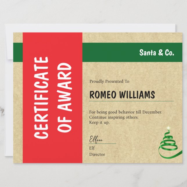 Papier Red Green Santa & Co. Christmas Award Certificate (Devant)