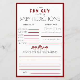 Papier Red Musroom Fun Guy Baby shower Prediction Jeu