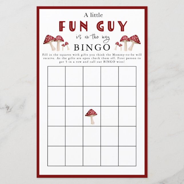 Papier Red Musroom Little Fun Guy BINGO Baby shower Jeu (Devant)
