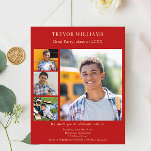Papier Red photo Graduation Party invitation