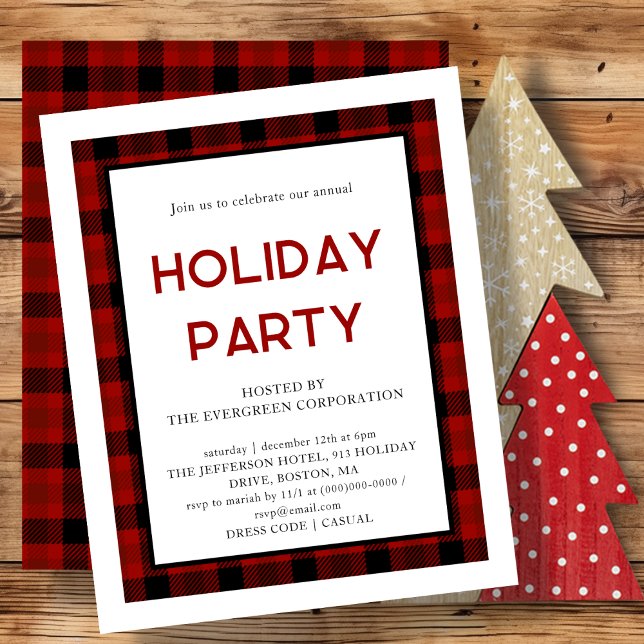 Papier Red Plaid | Invitation de fête de vacances d'entre (Créateur téléchargé)