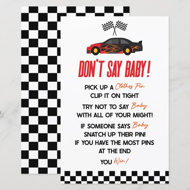 Papier Red Race Car ne pas dire Baby shower jeu (Devant / Derrière)