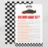 Red Race Car Qui Connaît Maman Baby shower Jeu
