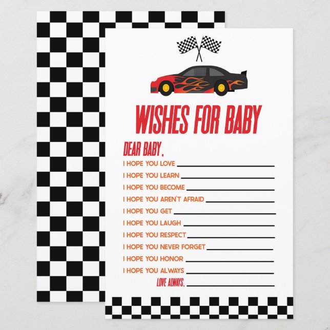 Papier Red Race Car Woues Pour Le Jeu De Baby shower (Devant / Derrière)