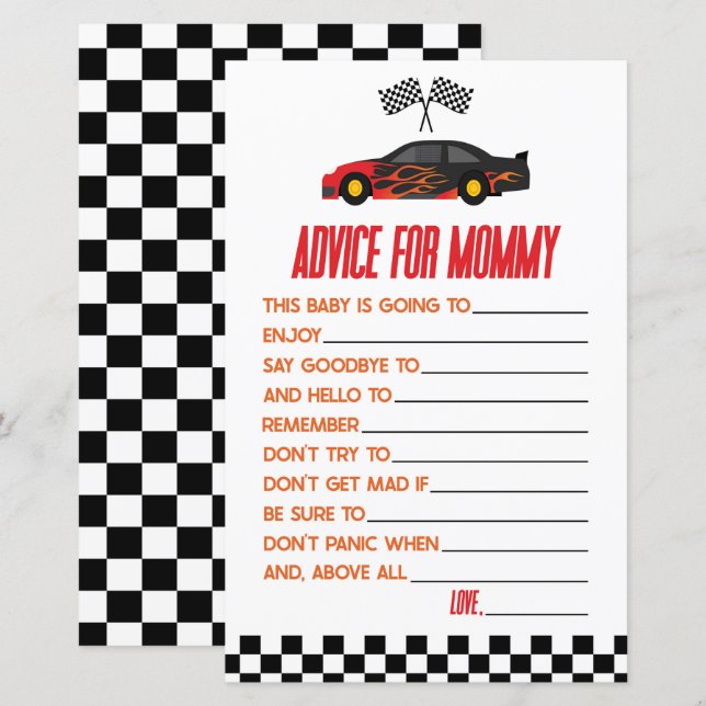 Papier Red Race Voiture Conseil Baby shower Activité de j (Devant / Derrière)