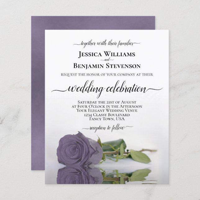 Papier Reflet Dusty Purple Rose BUDGET de mariage Invitat (Devant / Derrière)