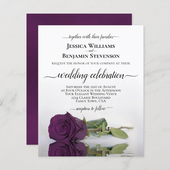 Papier Reflet Plum violet Rose BUDGET Mariage Invitation (Devant / Derrière)