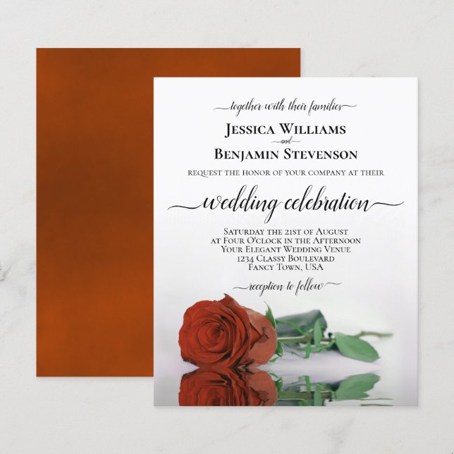 Papier Reflet rouille Orange Rose BUDGET Mariage Invitati (Devant / Derrière)