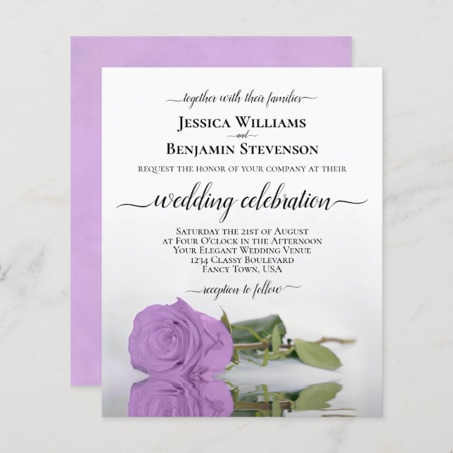 Papier Refléter Lilac Purple Rose BUDGET Mariage Invitati (Devant / Derrière)