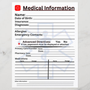 Papier Réfrigérateur d'urgence d'information Médicale