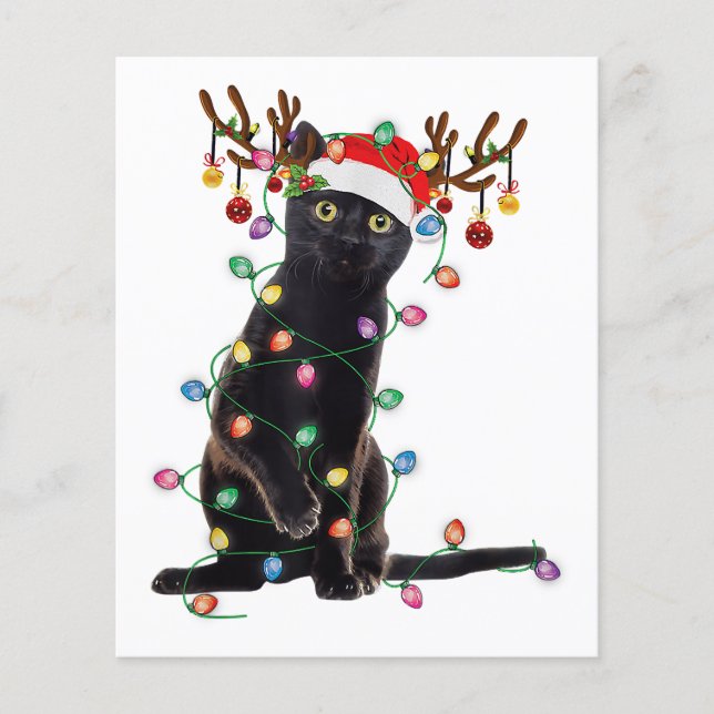 Papier Reindeer Chat Noir Feux de Noël Drôle Chat Amour (Devant)