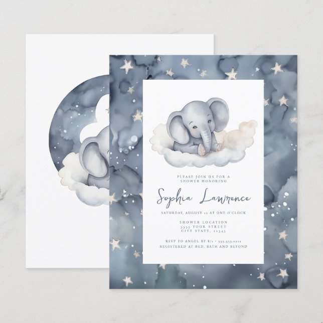 Papier Remise Baby Elephant Baby shower Invitation (Devant / Derrière)